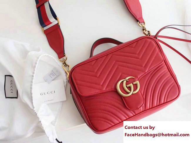 Gucci GG Marmont Matelasse Chevron Shoulder Small bag 498100 Red 2017