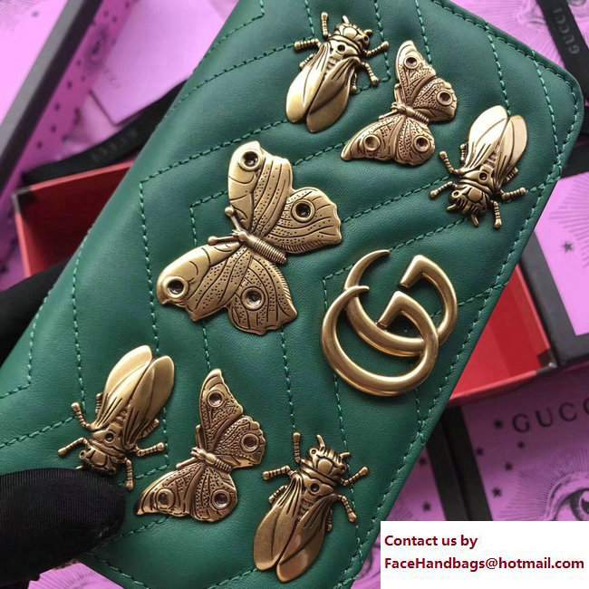 Gucci GG Marmont Metal Animal Insects Studs Mini Bag 488426 Green 2017 - Click Image to Close