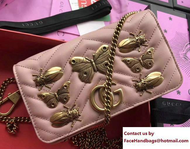 Gucci GG Marmont Metal Animal Insects Studs Mini Bag 488426 Pink 2017 - Click Image to Close
