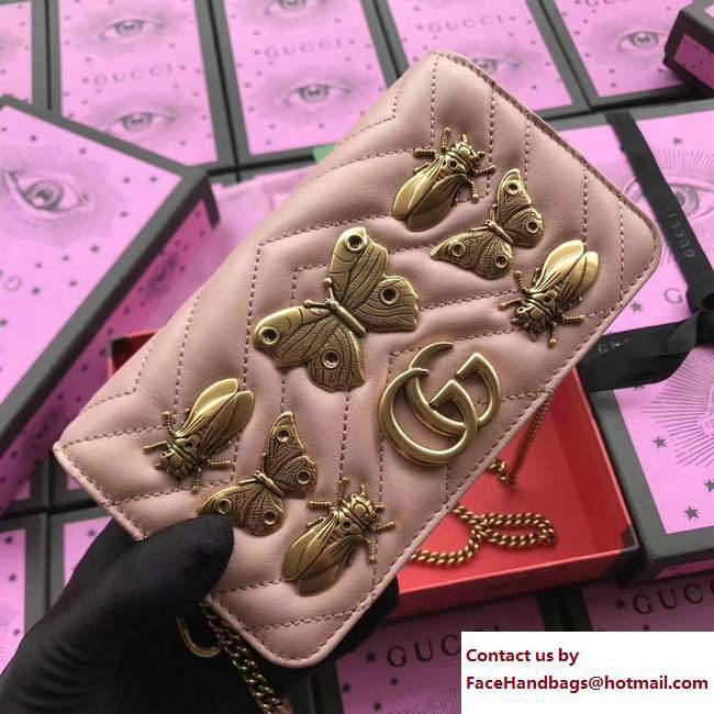 Gucci GG Marmont Metal Animal Insects Studs Mini Bag 488426 Pink 2017