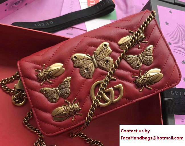 Gucci GG Marmont Metal Animal Insects Studs Mini Bag 488426 Red 2017