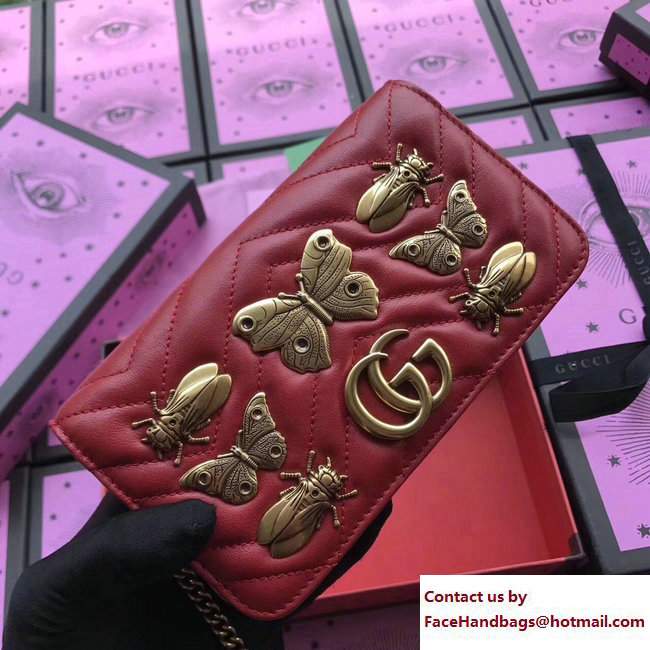 Gucci GG Marmont Metal Animal Insects Studs Mini Bag 488426 Red 2017 - Click Image to Close