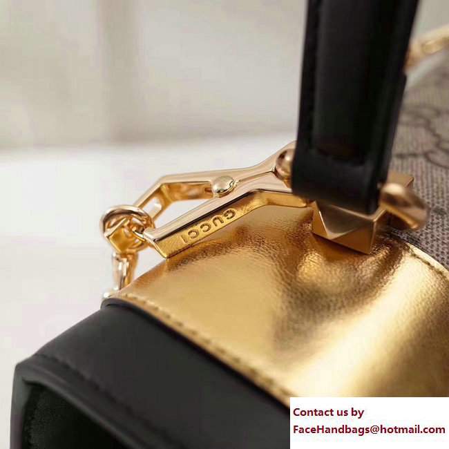 Gucci GG Supreme And Leather Top Handle Medium Bag 476435 Black/Gold 2017 - Click Image to Close
