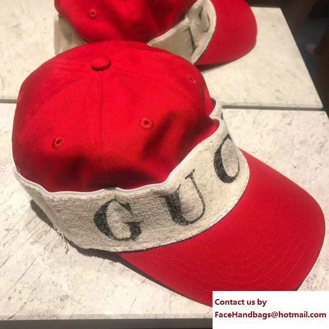 Gucci Gabardine Baseball Hat With Gucci Headband 492545 Red 2017 - Click Image to Close