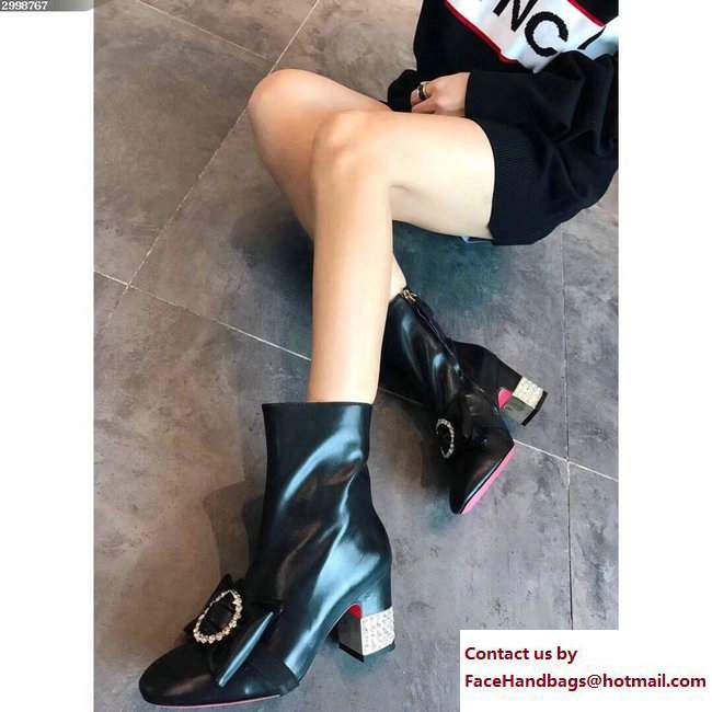 Gucci Heel 7.5cm Leather Ankle Boots With Removable Bow 481171 Black 2017 - Click Image to Close