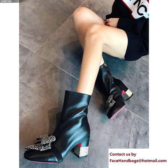 Gucci Heel 7.5cm Leather Ankle Boots With Removable Crystal Bow Black 2017 - Click Image to Close