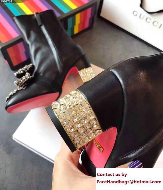 Gucci Heel 7.5cm Leather Ankle Boots With Removable Crystal Bow Black 2017 - Click Image to Close