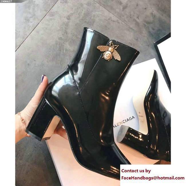 Gucci Heel 7.5cm Patent Leather Ankle Boots With Bee 475831 Black 2017 - Click Image to Close