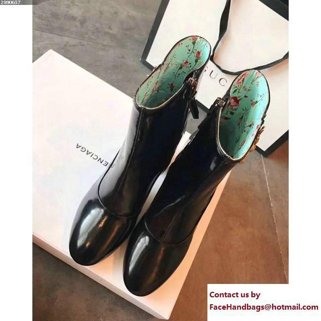 Gucci Heel 7.5cm Patent Leather Ankle Boots With Bee 475831 Black 2017 - Click Image to Close