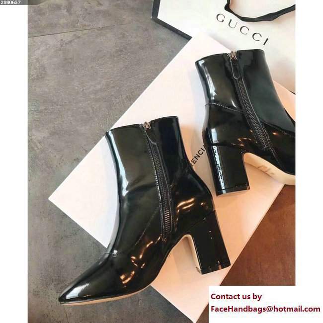 Gucci Heel 7.5cm Patent Leather Ankle Boots With Bee 475831 Black 2017