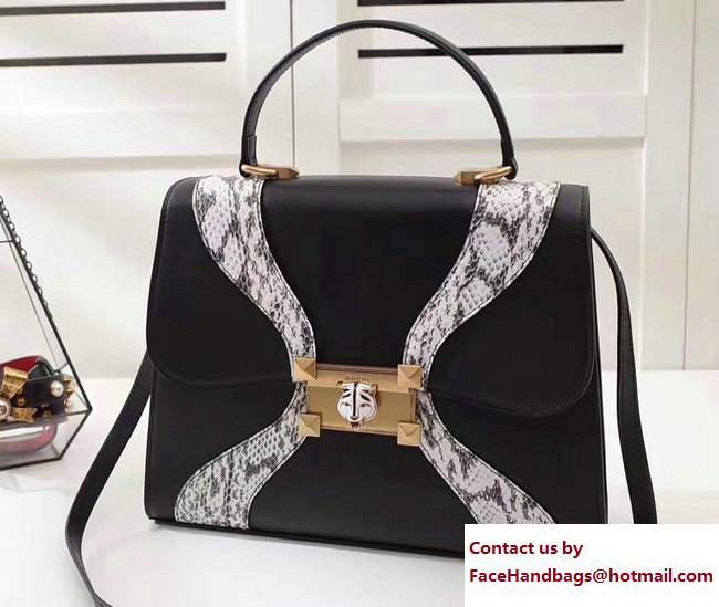 Gucci Leather And Snakeskin Top Handle Medium Bag 476435 Black 2017 - Click Image to Close