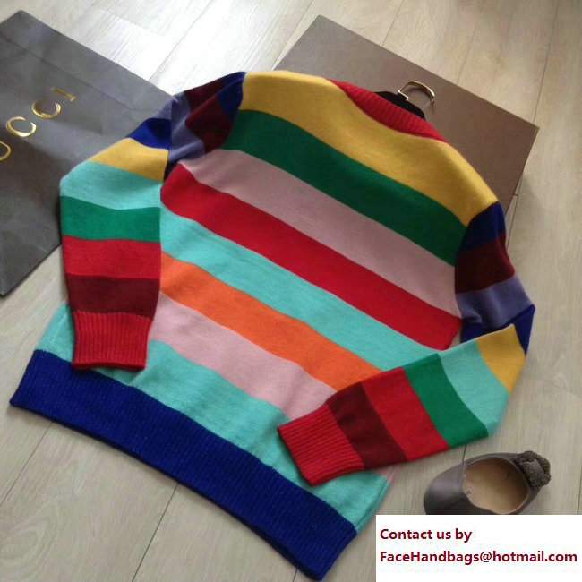 Gucci Lurex Trims Multicolor Striped Wool Sweater With Embroidery 482370 2017