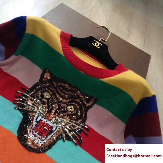 Gucci Lurex Trims Multicolor Striped Wool Sweater With Embroidery 482370 2017 - Click Image to Close