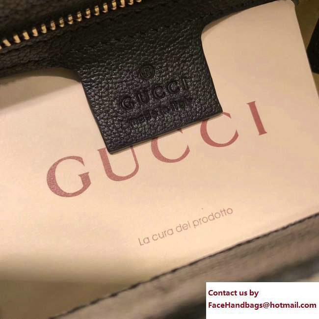 Gucci Metal Bee Insect Print Ottilia Leather Small Top Handle Bag 488715 Black 2017 - Click Image to Close