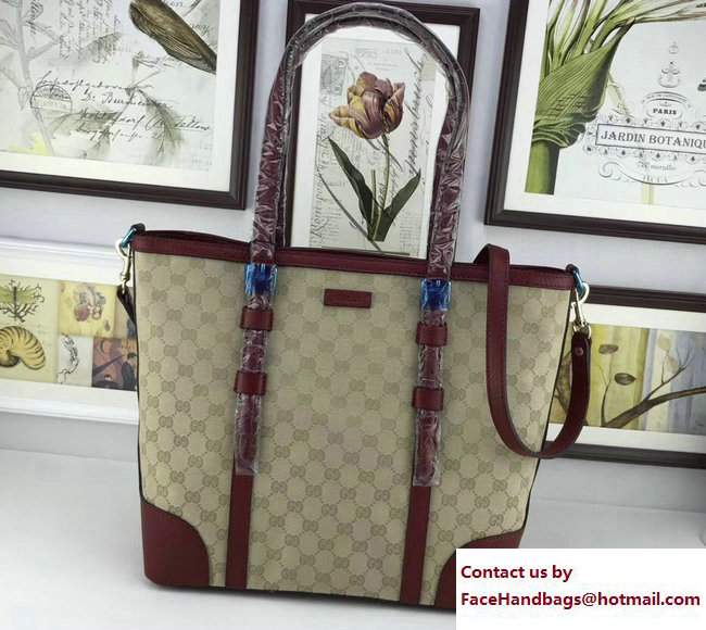 Gucci Original GG Canvas Tote Large Bag 387602 Burgundy - Click Image to Close