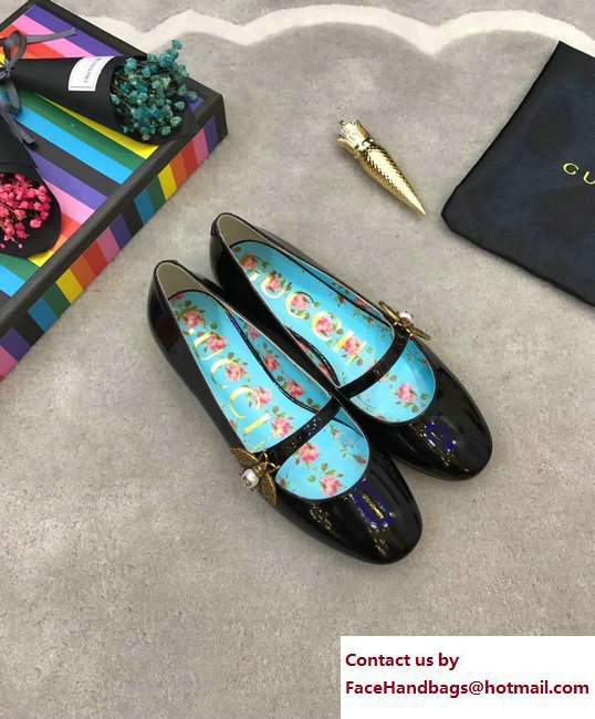 Gucci Patent Leather Ballet Flats With Bee 475832 Black 2017 - Click Image to Close