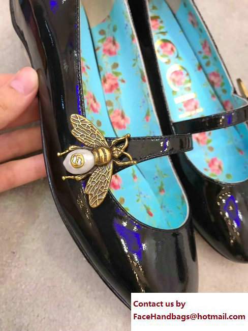 Gucci Patent Leather Ballet Flats With Bee 475832 Black 2017