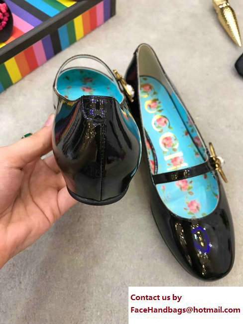 Gucci Patent Leather Ballet Flats With Bee 475832 Black 2017