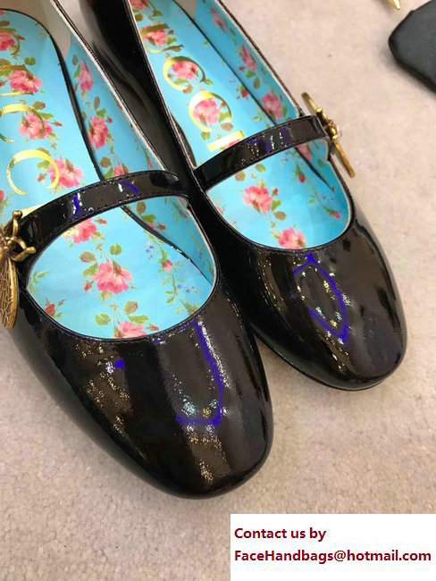Gucci Patent Leather Ballet Flats With Bee 475832 Black 2017 - Click Image to Close