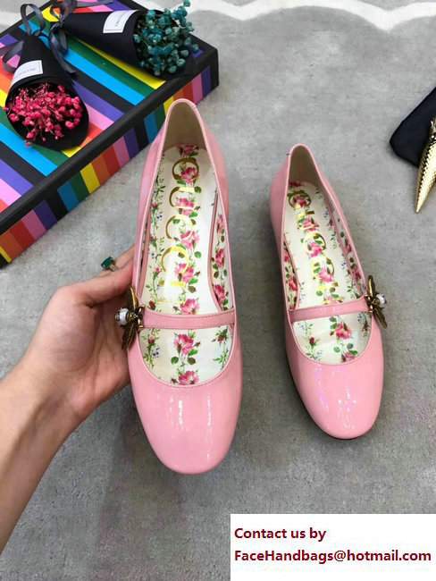 Gucci Patent Leather Ballet Flats With Bee 475832 Pink 2017