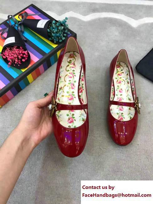 Gucci Patent Leather Ballet Flats With Bee 475832 Red 2017