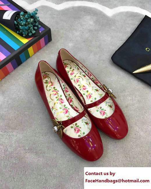 Gucci Patent Leather Ballet Flats With Bee 475832 Red 2017 - Click Image to Close