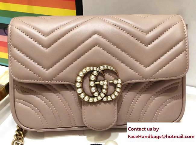 Gucci Pearls GG Marmont Matelasse Chevron Mini Chain Shoulder Belt Bag 446744/476809 Nude 2017