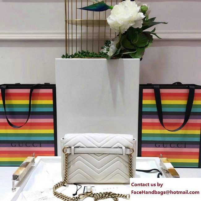 Gucci Pearls GG Marmont Matelasse Chevron Mini Chain Shoulder Belt Bag 446744/476809 White 2017