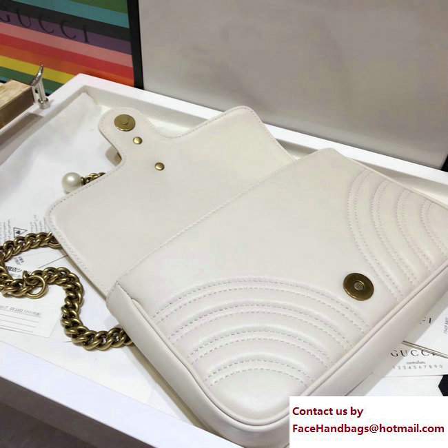Gucci Pearls GG Marmont Matelasse Chevron Mini Chain Shoulder Belt Bag 446744/476809 White 2017 - Click Image to Close