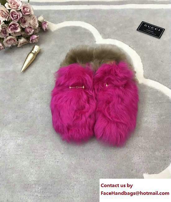 Gucci Princetown Merino Wool Fur Slipper 480064 Fuchsia 2017 - Click Image to Close