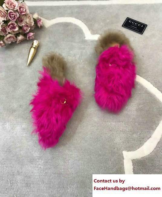 Gucci Princetown Merino Wool Fur Slipper 480064 Fuchsia 2017