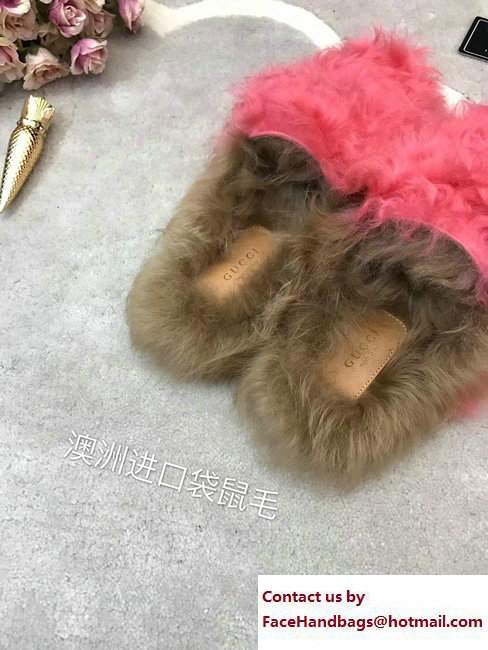 Gucci Princetown Merino Wool Fur Slipper 480064 Pink 2017