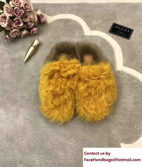 Gucci Princetown Merino Wool Fur Slipper 480064 Yellow 2017 - Click Image to Close