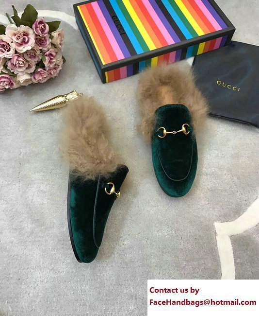 Gucci Princetown Velvet Fur Slipper 448657 Green 2017