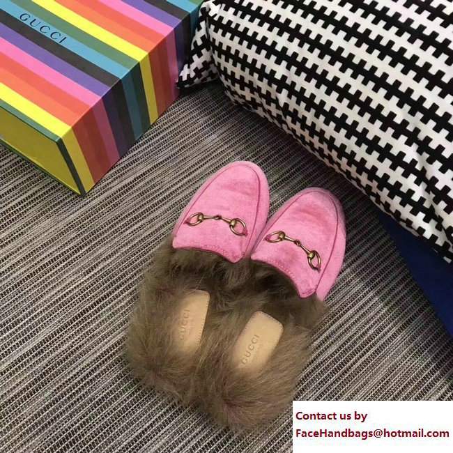 Gucci Princetown Velvet Fur Slipper 448657 Pink 2017