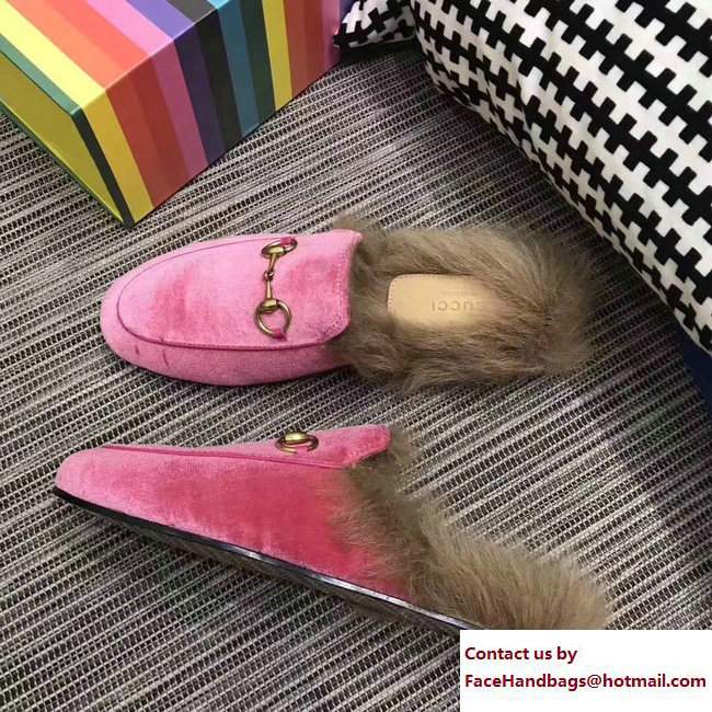 Gucci Princetown Velvet Fur Slipper 448657 Pink 2017 - Click Image to Close