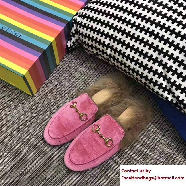 Gucci Princetown Velvet Fur Slipper 448657 Pink 2017 - Click Image to Close