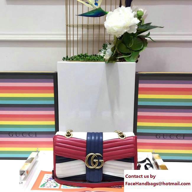 Gucci Queen Margaret GG Marmont Small Chain Shoulder Bag 443497 Blue/Red/White 2016 - Click Image to Close