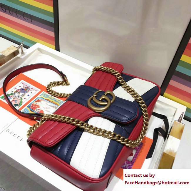 Gucci Queen Margaret GG Marmont Small Chain Shoulder Bag 443497 Blue/Red/White 2016