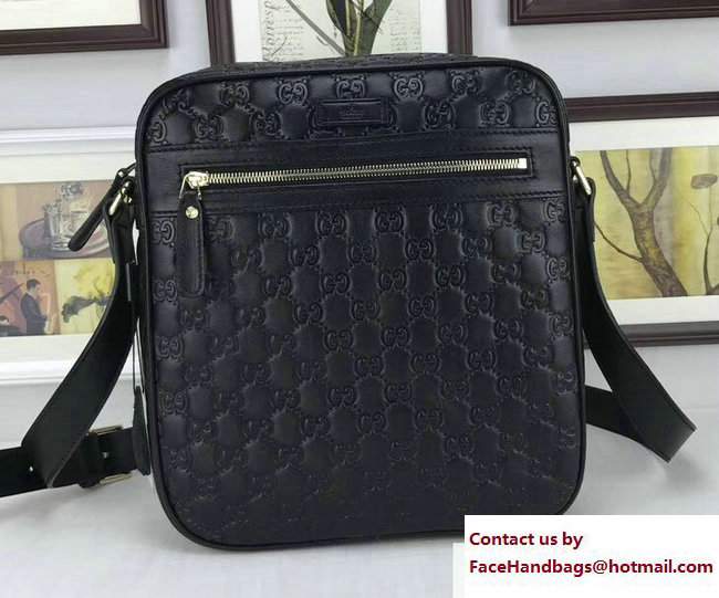 Gucci Signature Leather Messenger Bag 201448 Black - Click Image to Close