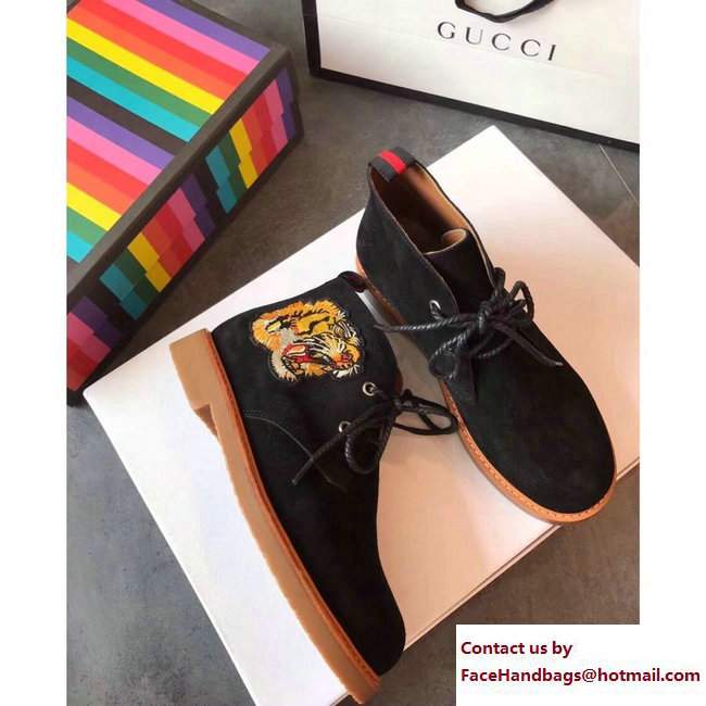 Gucci Suede Boots with Appliques 473023 Black Tiger 2017