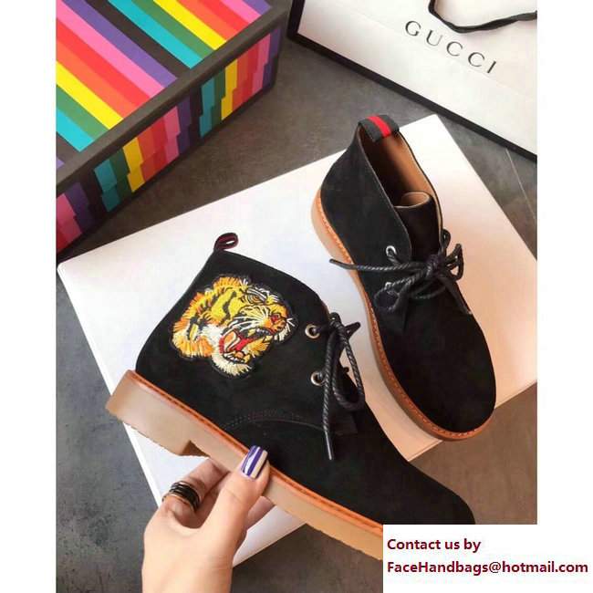 Gucci Suede Boots with Appliques 473023 Black Tiger 2017 - Click Image to Close