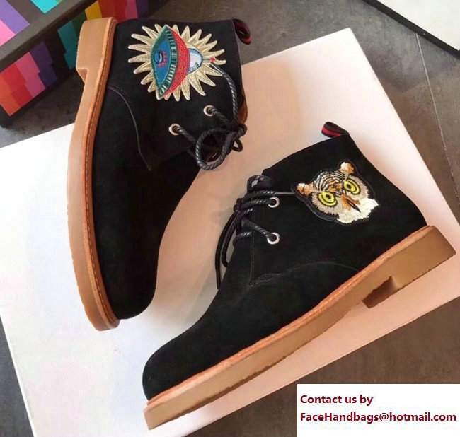 Gucci Suede Boots with Appliques 473023 Black UFO and Owl 2017 - Click Image to Close