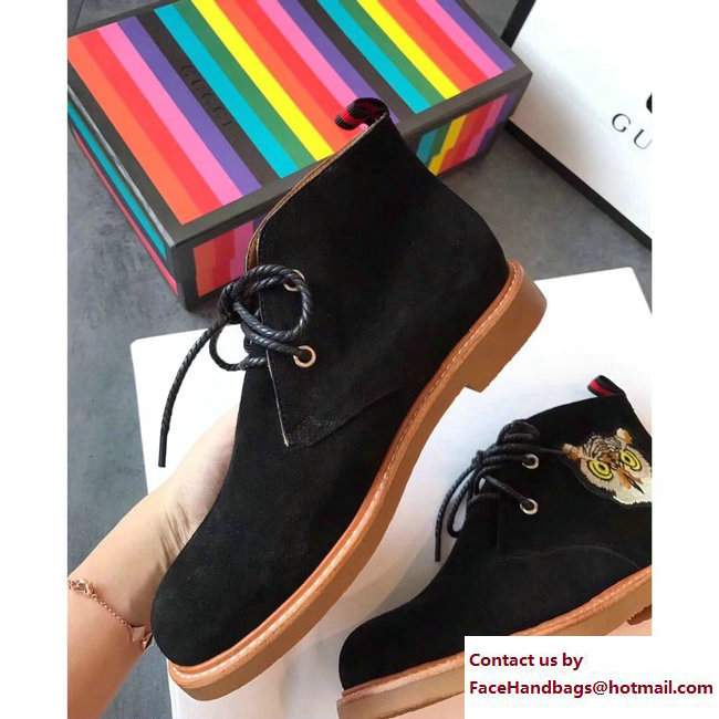 Gucci Suede Boots with Appliques 473023 Black UFO and Owl 2017