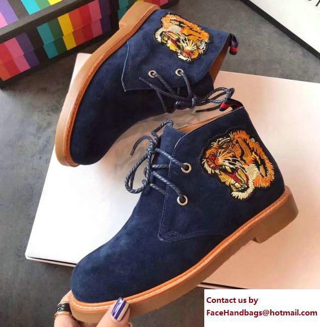 Gucci Suede Boots with Appliques 473023 Blue Tiger 2017