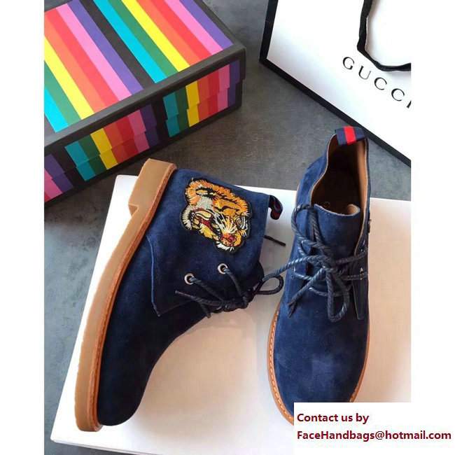 Gucci Suede Boots with Appliques 473023 Blue Tiger 2017 - Click Image to Close