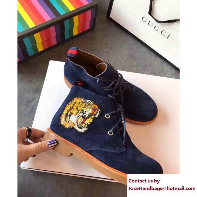 Gucci Suede Boots with Appliques 473023 Blue Tiger 2017 - Click Image to Close