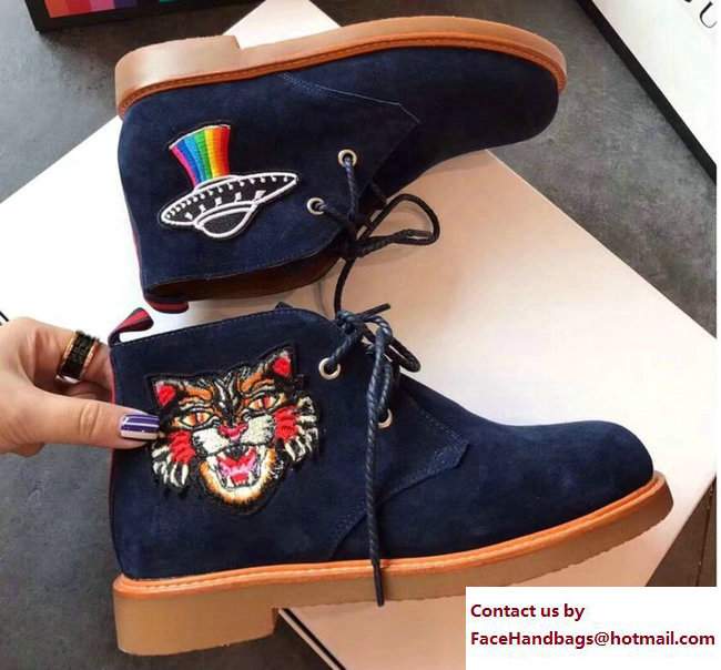 Gucci Suede Boots with Appliques 473023 Blue UFO and Angry Cat 2017