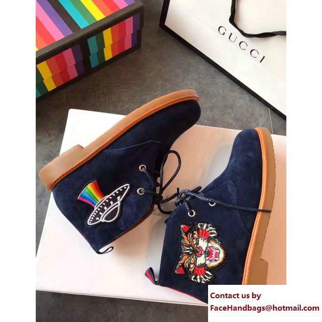 Gucci Suede Boots with Appliques 473023 Blue UFO and Angry Cat 2017