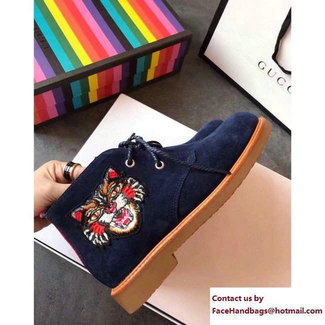 Gucci Suede Boots with Appliques 473023 Blue UFO and Angry Cat 2017 - Click Image to Close
